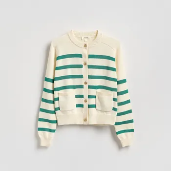 Dámský svetr Reserved - Bavlněný pruhovaný kardigan - zelená - 170IT-77X - 170IT-77X-M