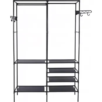 Věšák Stojanový věšák na oblečení s policemi – černý kov