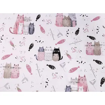 Bavlněná látka / plátno zvířátka v cirkusu METRÁŽ - 5 1001t bílá růžová světlá