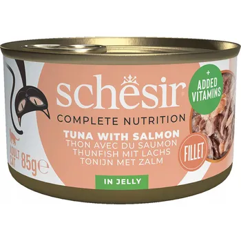 Krmivo pro kočku SCHESIR C&B krmivo mokrá pro kočky, tuňák s lososem v želé, konzerva 85g