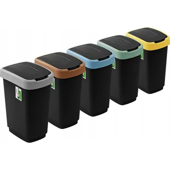 Odpadkový koš Sada košů na třídění odpadu Klip Černá 5x25 l s barevnými víky