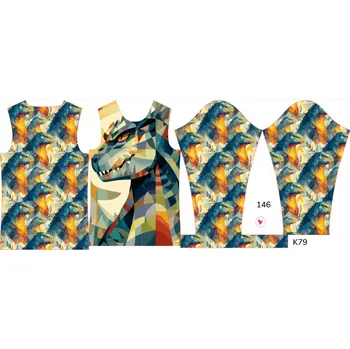 Panel na dětské funkční tričko s dlouhým rukávem 146 geometrická godzila