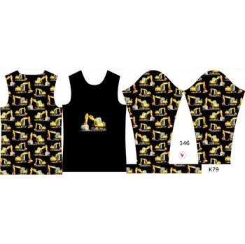 Panel na dětské funkční tričko s dlouhým rukávem 146 bagry černé