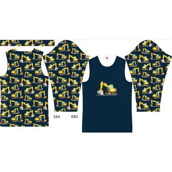 Panel na dětské termo tričko s dlouhým rukávem 164 bagry tmavě modré