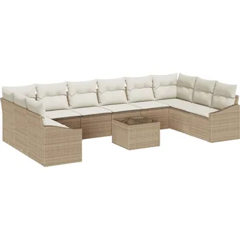 Zahradní sestava vidaXL Sada zahradních pohovek 11 pcs Béžová a krémová polyratan [3355580]
