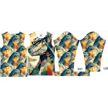 Panel na dětské termo tričko s dlouhým rukávem 128 geometrická godzila