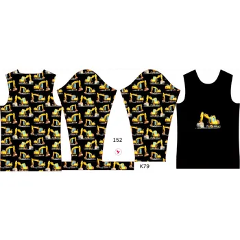 Panel na dětské funkční tričko s dlouhým rukávem 152 bagry černé