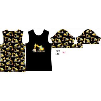 Panel na dětské funkční tričko s krátkým rukávem 146 bagry černé