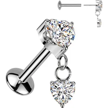 Piercing Šperky4U Piercing do ucha se srdíčky - PUSH IN labreta TITAN - TIT1665