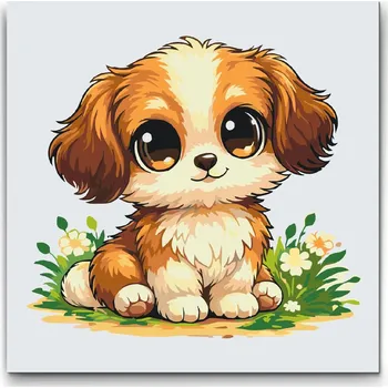 Malování podle čísel - Pejsek s velkýma očima Velikost: 30x30cm, Rámování: Pouze srolované plátno