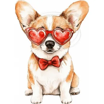 Textilní nažehlovací páska Dante Nažehlovačka Corgi brýle srdce - 4 x 6 cm