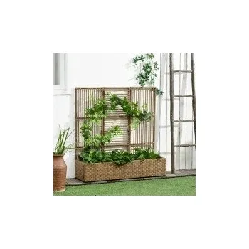 Vyvýšený záhon Polyratanový vyvýšený záhon s mříží 103 x 103 x 29 cm | pískový