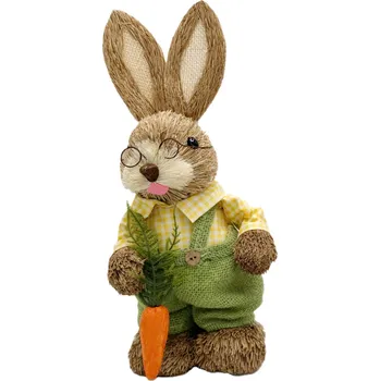 Velikonoční dekorace Slámový velikonoční zajíc kluk s mrkví 0731-2 Velikonoční dekorace 35 cm Přírodní tóny slámy, oranžový akcent mrkve
