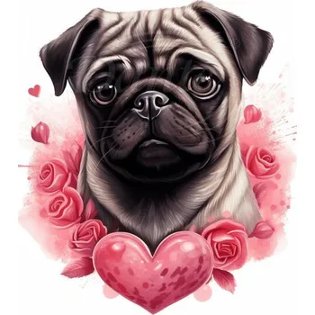 Textilní nažehlovací páska Dante Nažehlovačka Mops se srdíčkem - 11 x 12 cm