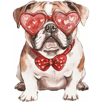 Textilní nažehlovací páska Dante Nažehlovačka Anglický bulldog brýle srdce - 4 x 6 cm