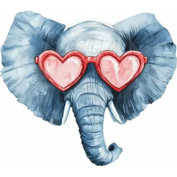 Textilní nažehlovací páska Dante Nažehlovačka Slon a růžové brýle - 12 x 11 cm