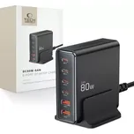 Cestovní nabíječ Tech-Protect DC80W GaN s 6 porty (4x USB C, 2x USB A), PD 80W, QC3.0, černá