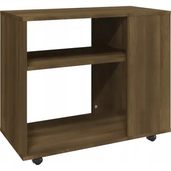 Konferenční stolek Odkládací stolek hnědý dub 70 x 35 x 55 cm se 2 policemi a kolečky