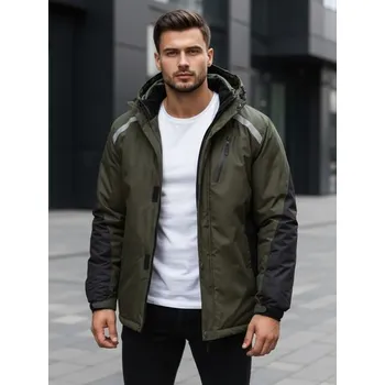 Pánská bunda Dstreet Zimní zelená bunda s reflexními prvky