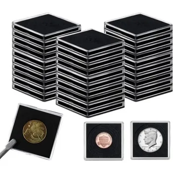 20 ks Plastové čtvercové držáky na mince Kapsle z akrylu s pěnou Pro průměr 20 25 30 35 40 mm