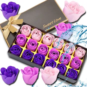 umělá květina Camerazar Vonná mýdlová růže - dekorační sada 18 ks fialových květin na dárkovou prezentaci