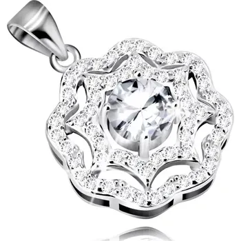 Přívěsek Stříbrný přívěsek 925 - kontura slunce ozdobená blýskavými zirkonky, čirý zirkon uprostřed