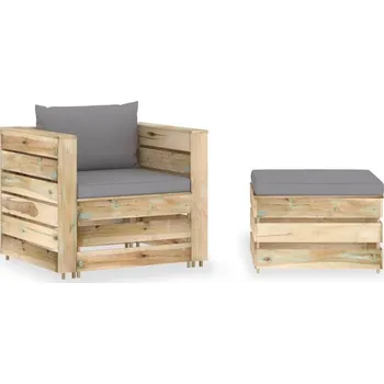 Zahradní sestava vidaXL 2dílná zahradní souprava s poduškami zeleně impregnované dřevo [3068145] Barva: Šedo-hnědá