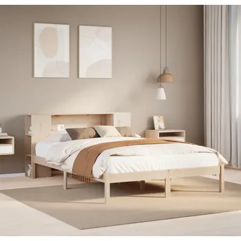 Postel vidaXL Postel s knihovnou bez matrace 140x190 cm masivní borovice [3321537] Barva: Přírodní