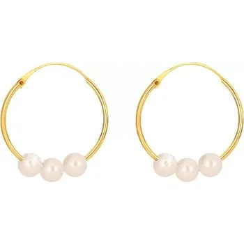 Náušnice Náušnice ze žlutého zlata 585 - úzké kruhy s lesklým povrchem, tři bílé perličky