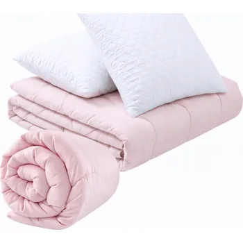 přikrývka Přikrývka 160x200 cm Teplá Prošívaná Celoroční RŮŽOVO-BÍLÁ+2 polštáře 70x80