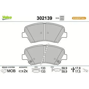 Brzdová destička Sada brzdových destiček, kotoučová brzda VALEO 302139