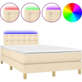 Postel Kontinentální postel s LED, krémová, 203x120x78/88 cm, matrace 120x200x20 cm