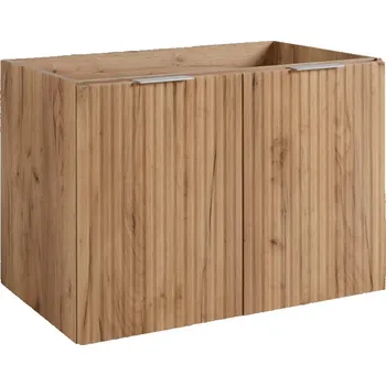 Koupelnový nábytek Závěsná koupelnová skříňka pod umyvadlo 80 cm Dub, Dvířka s DRÁŽKOVANÝM MDF čelem