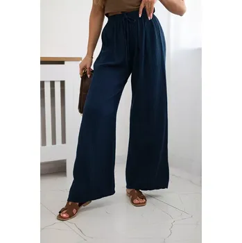 Dámské kalhoty Mušelínové kalhoty se širokou nohavicí námořnická modř UNI