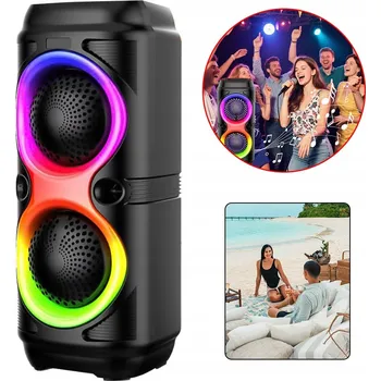 Bluetooth reproduktor GŁOŚNIK BLUETOOTH PRZENOŚNY BOOMBOX LED S MIKROFONEM KARAOKE FM RÁDIO USB