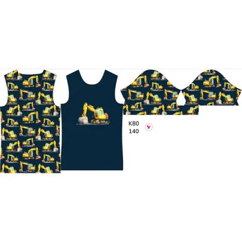 Panel na dětské funkční tričko s krátkým rukávem 140 bagry tmavě modré