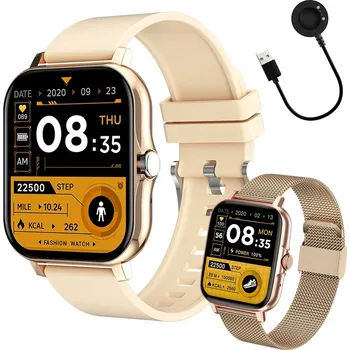 Hodinky VERK GROUP Smartwatch dámské pánské hodinky gumový řemínek sport bluetooth hovory zlaté