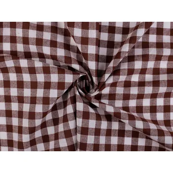 Bavlněná látka / plátno Kanafas větší kostka / káro, střední, 3 hnědá