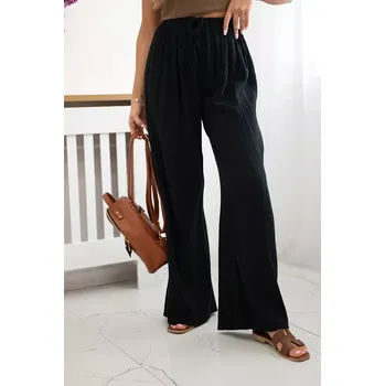 Dámské kalhoty Mušelínové kalhoty se širokou nohavicí černý UNI