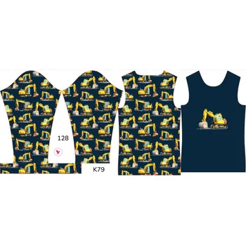 Panel na dětské funkční tričko s dlouhým rukávem 128 bagry tmavě modré