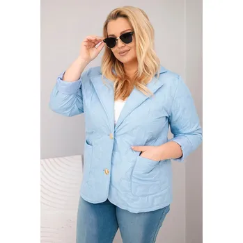 Dámská bunda Plus Size prošívaná květinová s límcem a kapsami modrá UNI