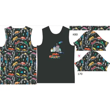 Panel na dětské funkční tričko s krátkým rukávem 170 barevná auta