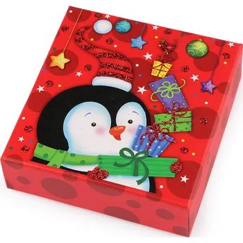 Vánoční dekorace Vánoční dárková krabička s jmenovkou Varianta: 2 červená tučňák, Balení: 1 ks