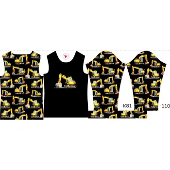 Panel na dětské termo tričko s dlouhým rukávem 110 bagry černé