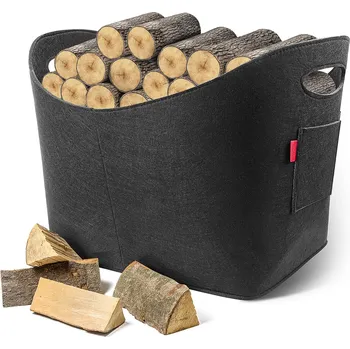 Filcový koš na dřevo krabička skládací šedý 42x31x40cm