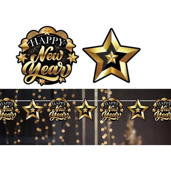 Girlanda silvestrovská Hvězdičky Šťastný Nový Rok 300 cm