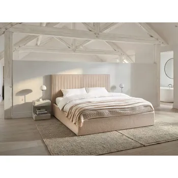 Postel Postel s úložným prostorem béžová buklé čalounění 180 x 200 cm vysoké prošívané čelo nábytek do ložnice Beliani