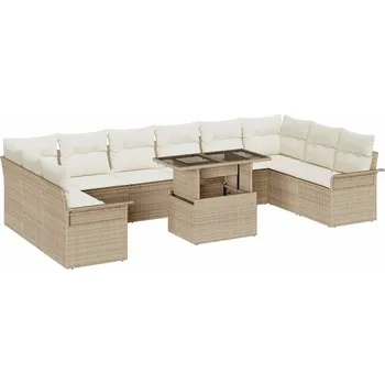 Zahradní sestava vidaXL Sada zahradních pohovek s polštářem 11 pcs Béžová Poly Ratan [3357094]