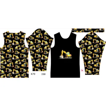 Panel na dětské funkční tričko s dlouhým rukávem 158 bagry černé