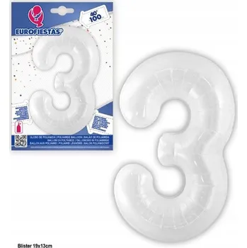 Balónek Ouda Party - 100cm bílý fóliový balónek číslice 3